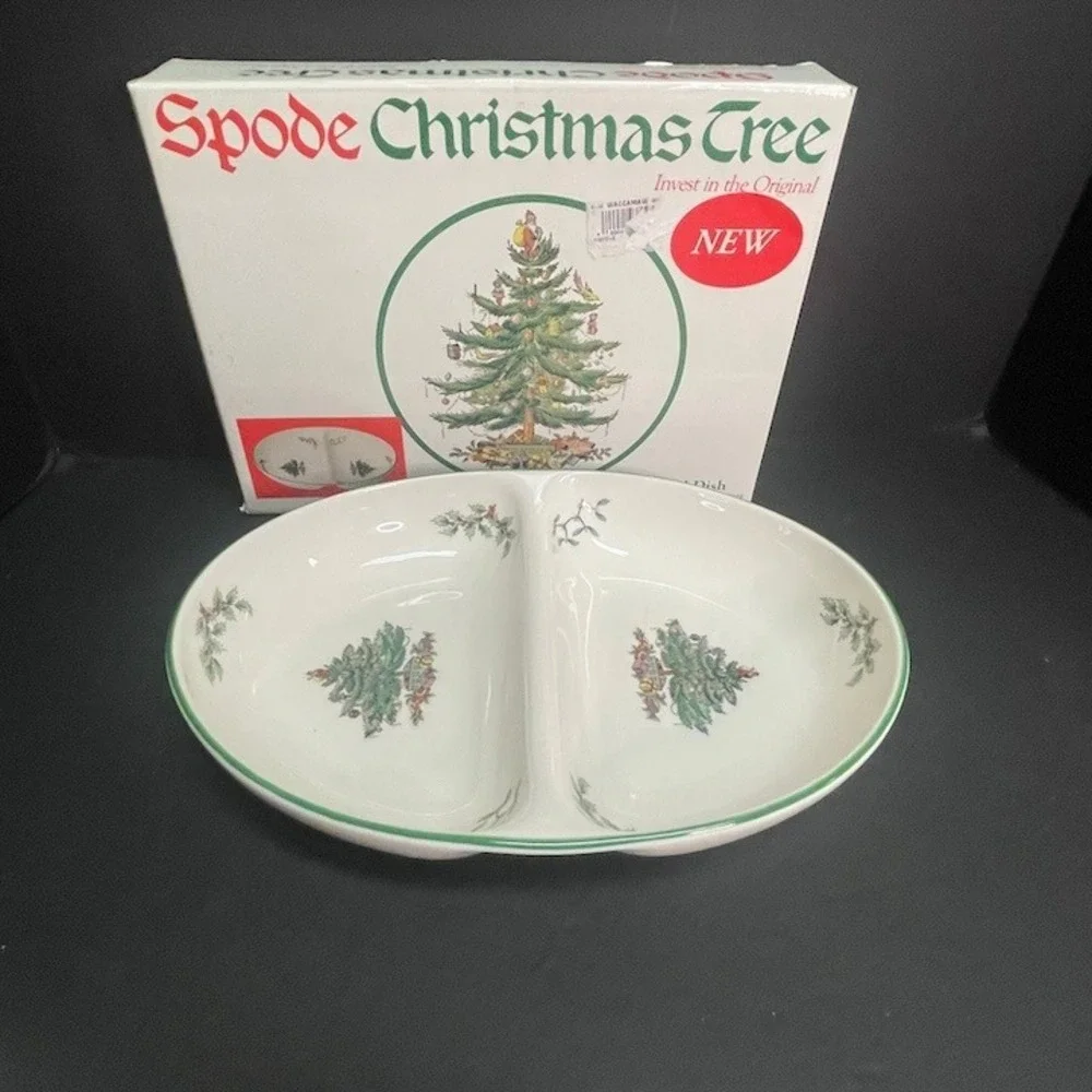 Spode Christmas Tree Oval Divided Dish Made in England Holiday Serving Platter